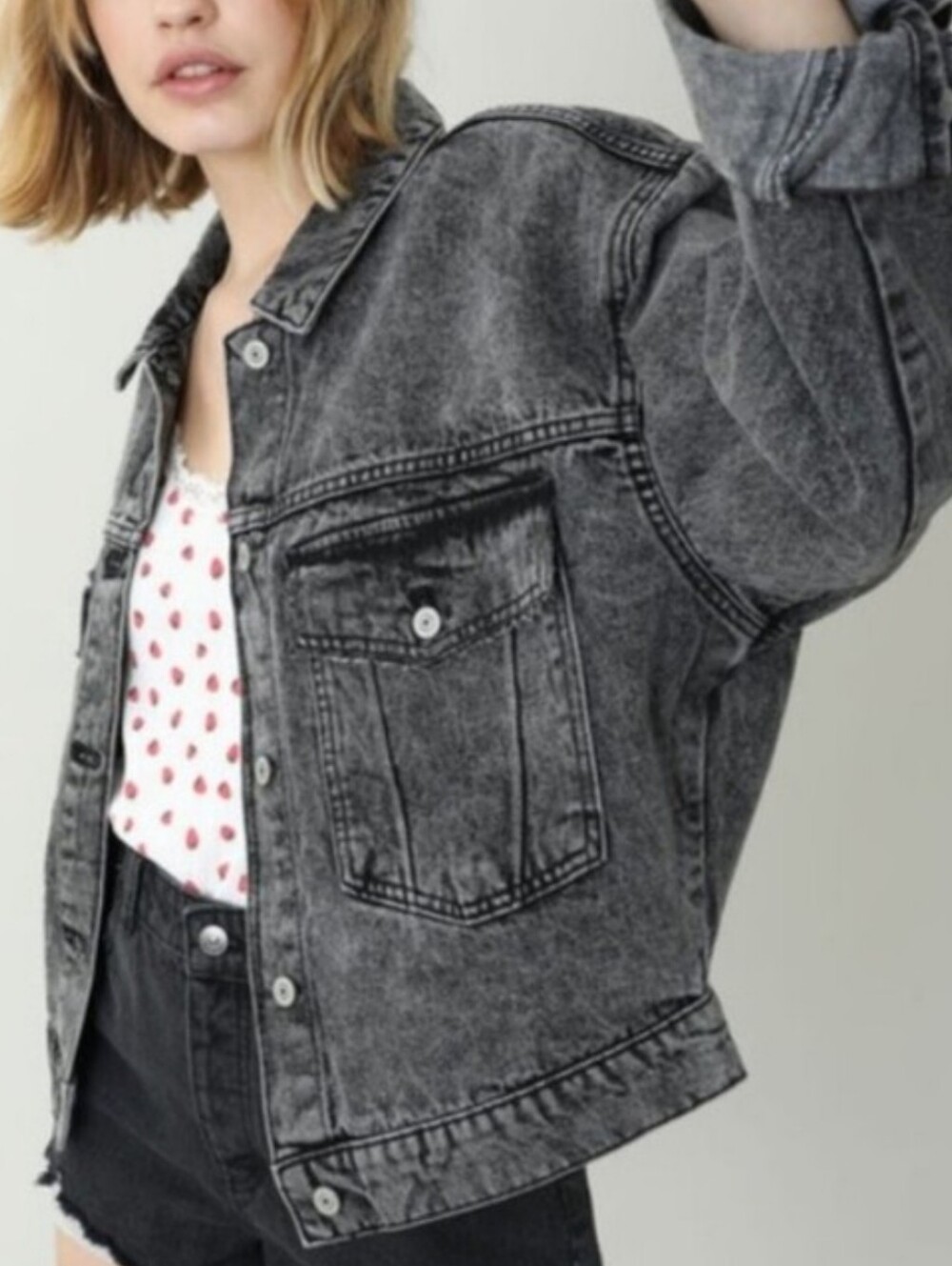 Wild Fable Cropped Oversized Acid Wash Black Cotton Denim Jean Jacket Size Large